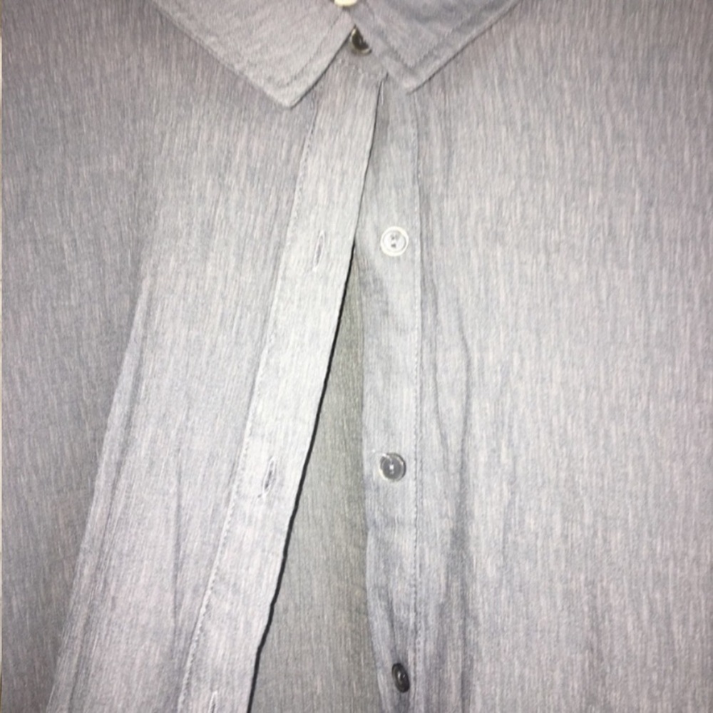 Umgee Dusty Blue Ruffle Open Sleeve Button Down - Picture 2 of 5
